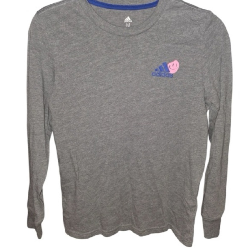 Adidas Yourh boys or girls smiley long sleeve heather gray shirt size small
